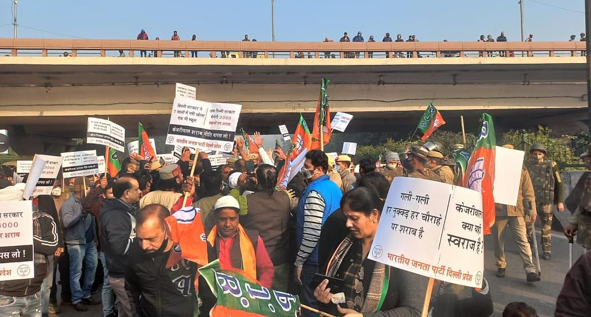 Delhi BJP Protests Against New Excise Policy Allowing Liquor Shops Near Religious Places, Schools