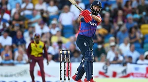 England captain Moeen Ali clobbered seven sixes en route to his 28-ball 63 against West Indies.