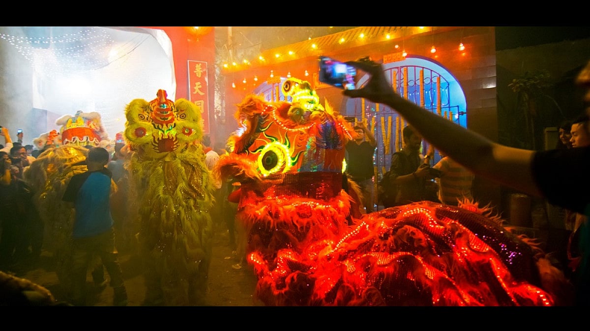 The ceremonial dragon dance is a popular part of the celebrations in Kolkata
