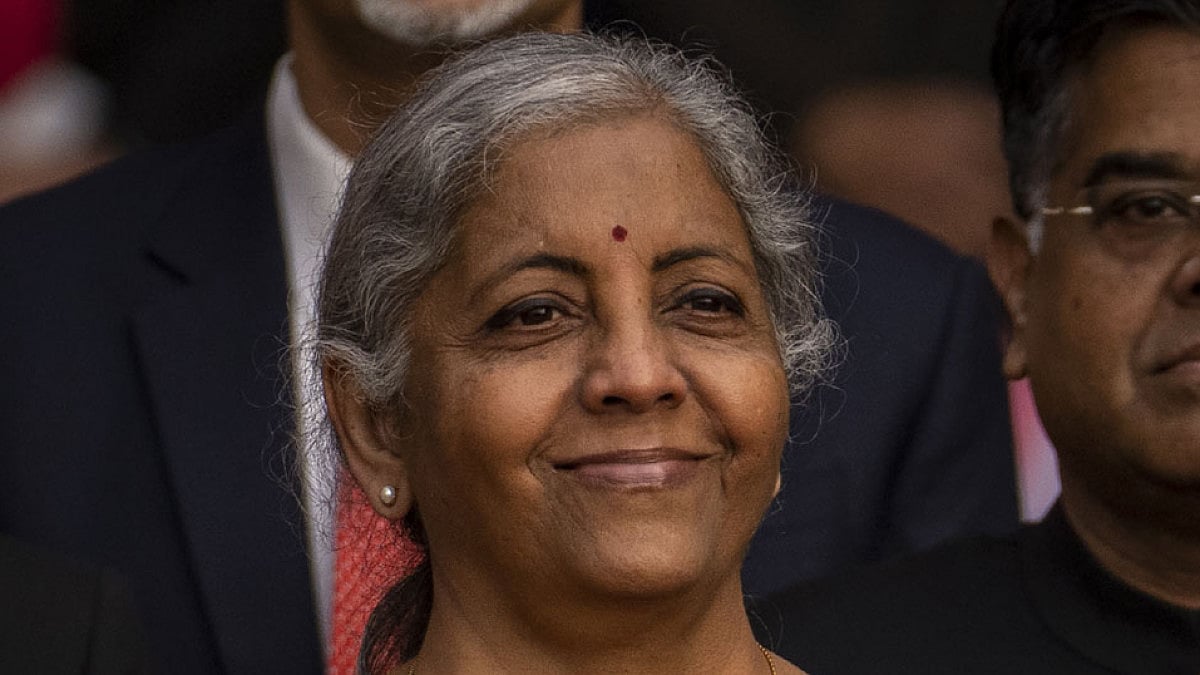 Finance Minister Nirmala Sitharaman before leaving for the parliament house to present the budget.