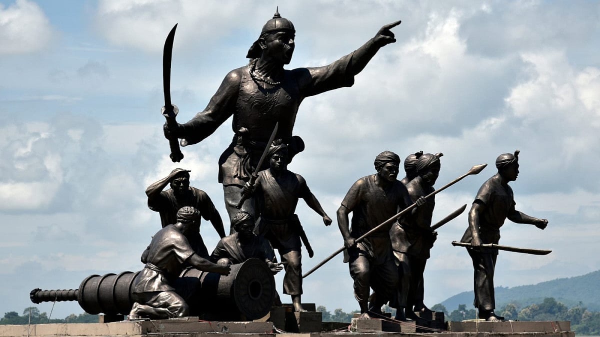 Statue of Assamese warrior Lachit Barphukan in the middle of Brahmaputra River.