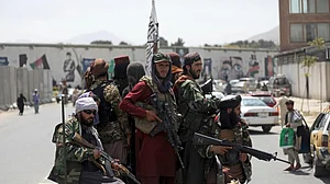Taliban fighters patrol in Kabul, Afghanistan.