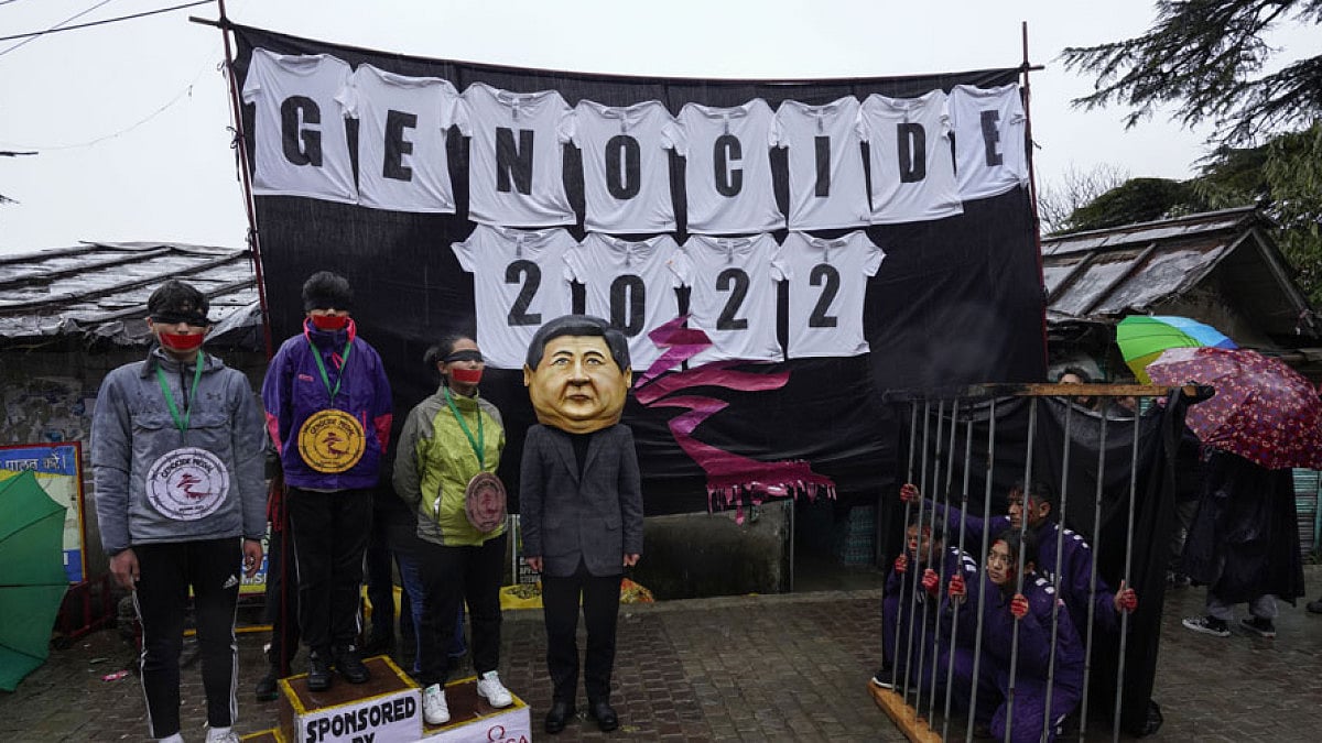 Exile Tibetans stage a street protest to highlight human rights abuse in China.