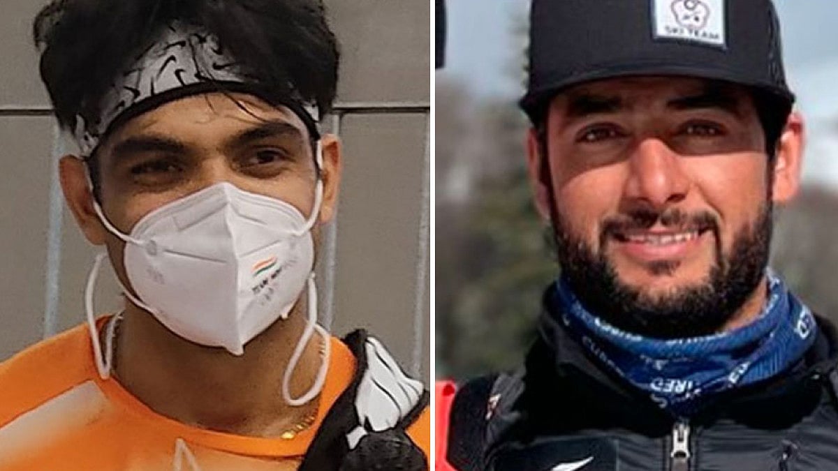 Neeraj Chopra, left, roots for fellow Olympian Mohammad Arif Khan.