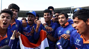 Indian players celebrate after beating England in the final of ICC U-19 World Cup 2022 final.