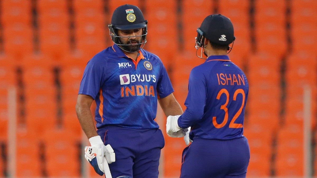 Rohit Sharma (L) scored his 44th ODI fifty in match against West Indies on Sunday.