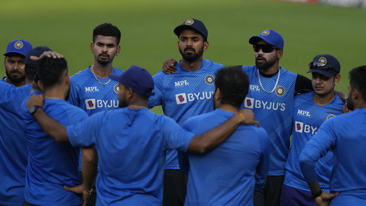 Indian players during a practice session ahead of 2nd ODI against West Indies in Ahmedabad.