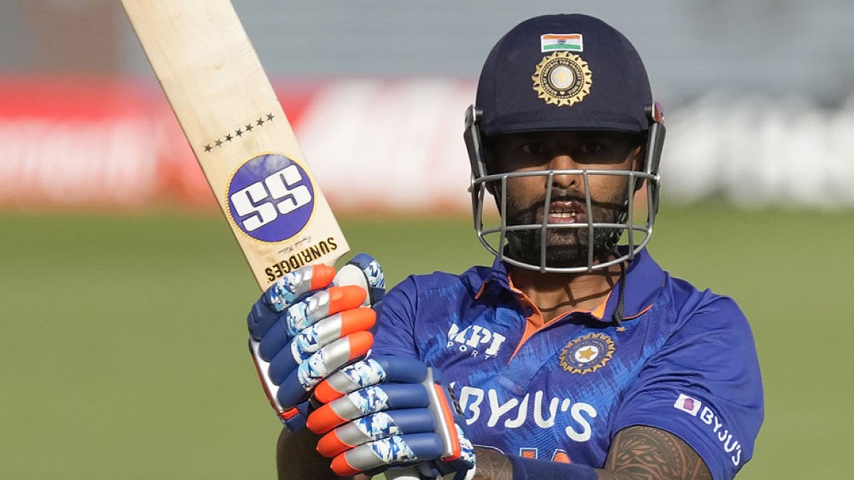India's Suryakumar Yadav bats during the 2nd ODI against West Indies in Ahmedabad, Feb. 9, 2022.