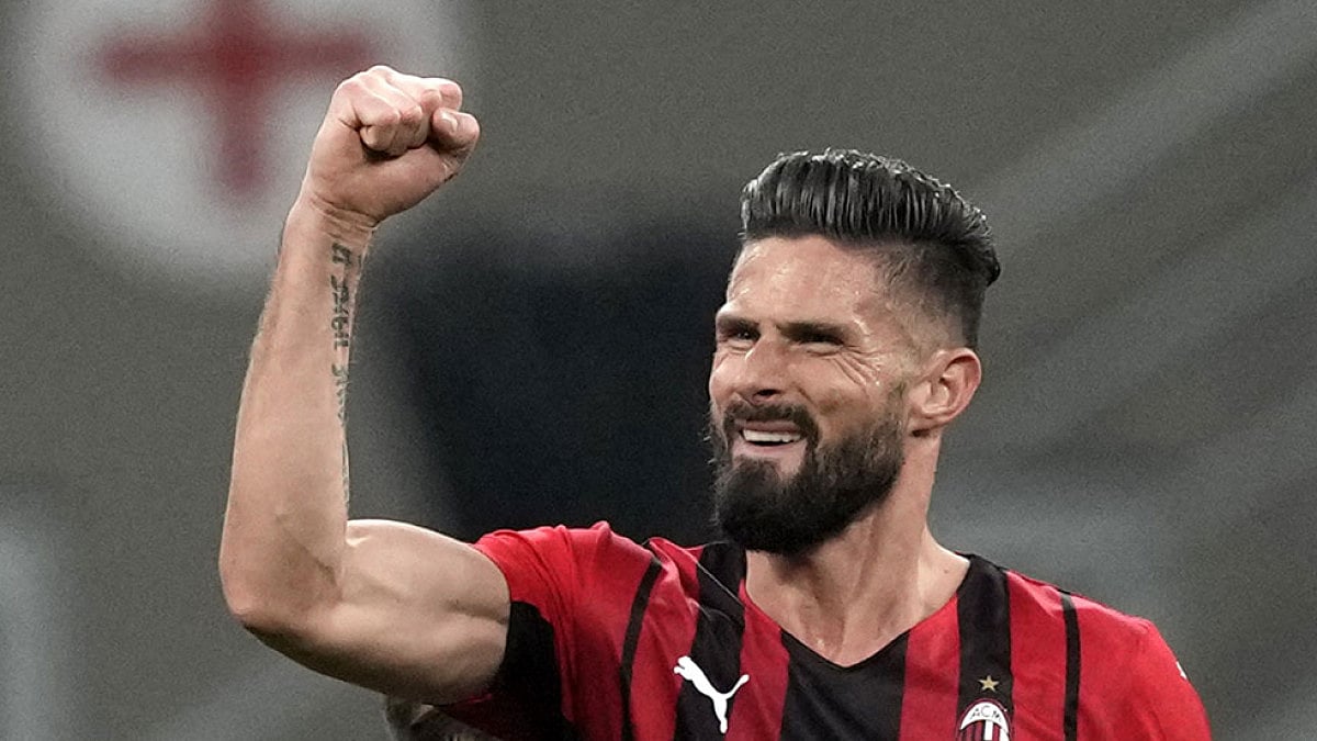 AC Milan's Olivier Giroud celebrates a goal against Lazio during their Italian Cup match..