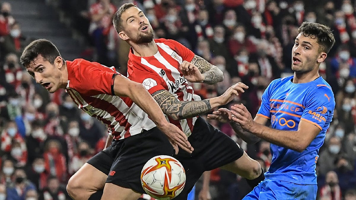 Athletic Bilbao and Valencia players during their Spanish Copa del Rey semifinal first leg match.