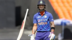 Virat Kohli reacts after being dismissed for a duck against West Indies in 3rd ODI in Ahmedabad. (Ph