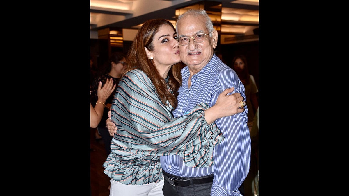 Actress Raveena Tandon with father, Ravi Tandon