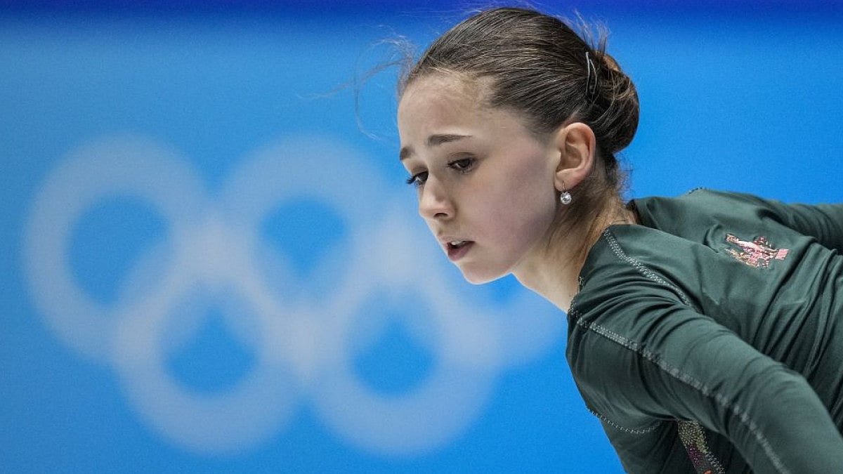 Kamila Valieva, of the Russian Olympic Committee, trains at the 2022 Winter Olympics on Monday.