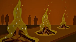 Illustration of Hindu funeral pyres