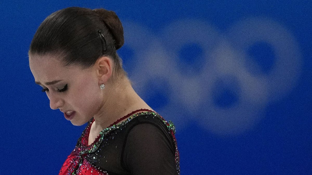 Russia's Kamila Valieva after the women's free skate program at the 2022 Winter Olympics.