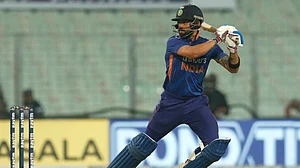 Virat Kohli in action against West Indies in the second T20I at Eden Gardens on Friday.