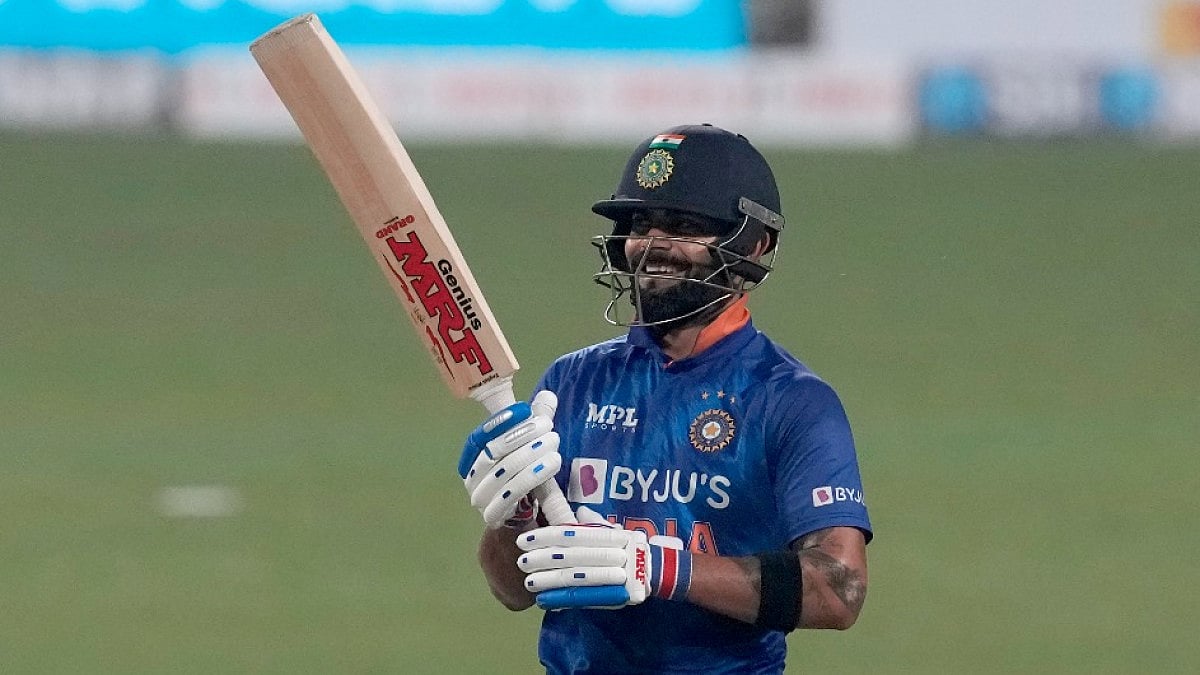Virat Kohli reacts after scoring his fifty in the second T20I against West Indies at Eden Gardens.