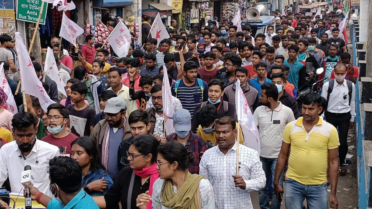 A protest rally in Howrah district on Sunday seeking the arrest of Anish Khan's killers.