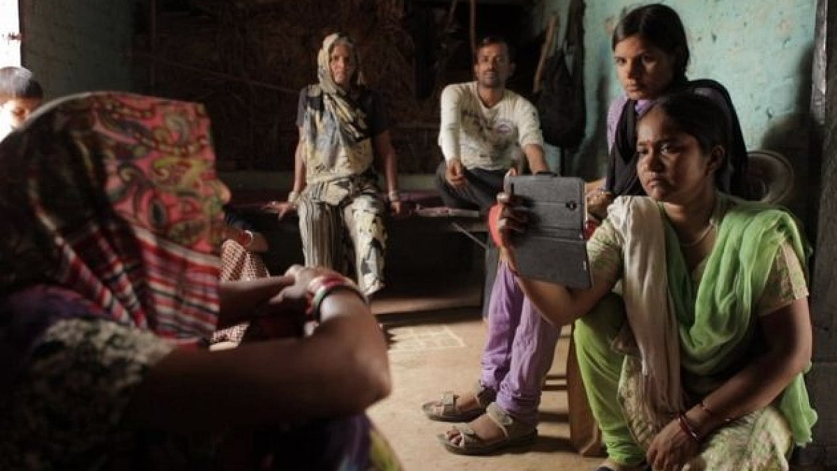 Shooting 'Writing With Fire'.