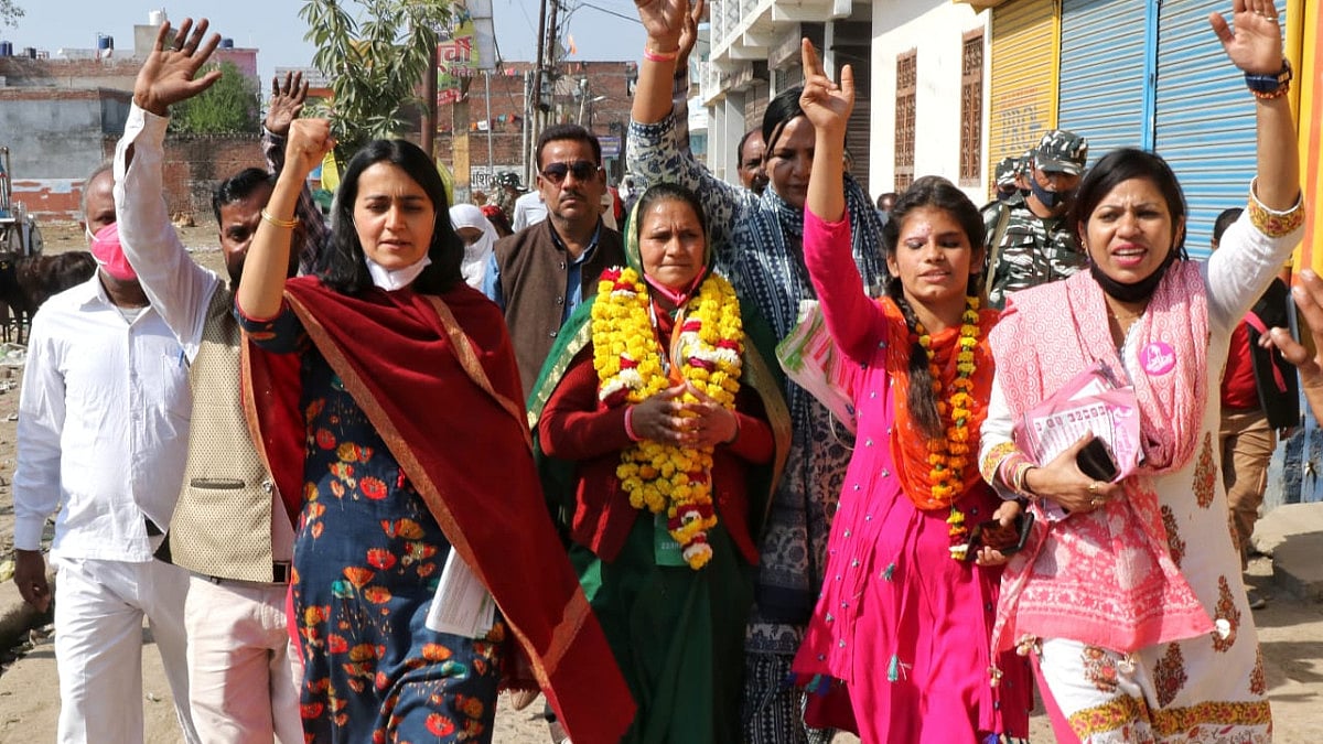 Congress candidate Asha Devi campaigning in Unnao, which goes to polls on Feb 23 