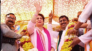 Congress's Priyanka Gandhi Vadra during an election campaign rally for UP polls in Raebareli.