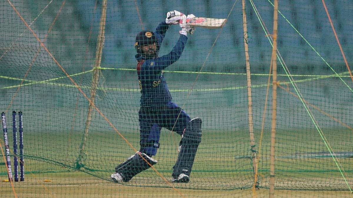 Sri Lanka's Dinesh Chandimal bats in the nets ahead of first T20 against India in Lucknow.