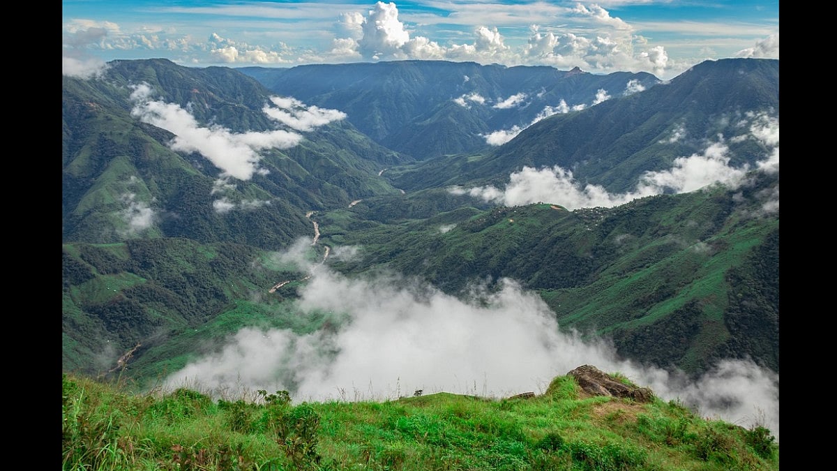 A view of the Shillong valley enveloped in clouds