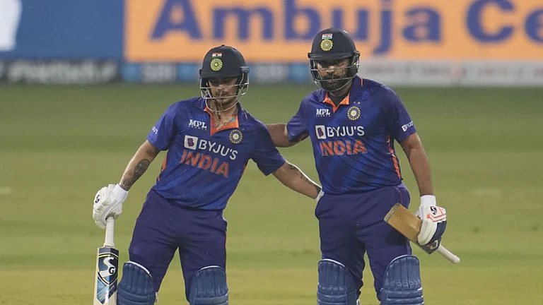 Ishan Kishan, left, with India captain Rohit Sharma during their 1st T20I match against Sri Lanka. - File