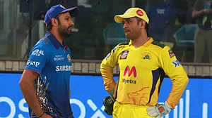The two most successful captains in IPL: Rohit Sharma, left, and MS Dhoni, right.