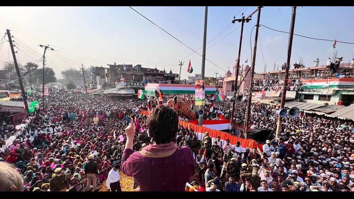 Congress leader Priyanka Gandhi during her campaign for Ardhana Mishra.