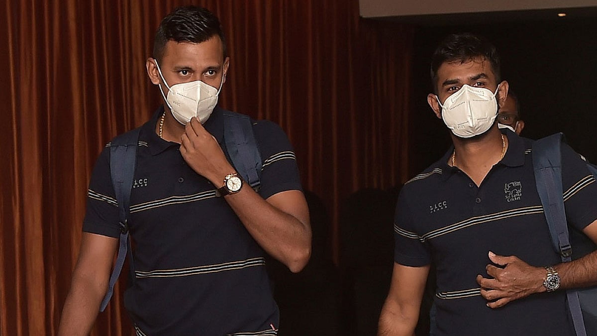 Sri Lankan cricketers land in Dharamsala on February 25, 2022.