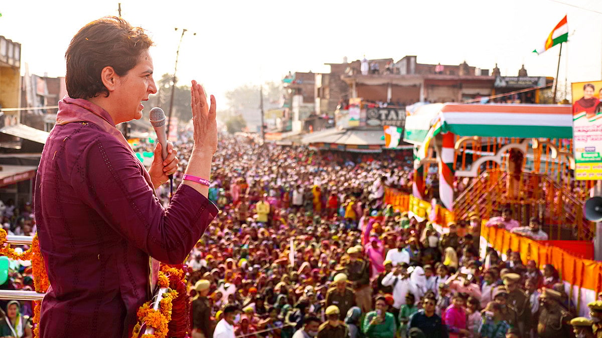 Congress leader Priyanka Gandhi addresses poll rally in Uttar Pradesh.(File photo)