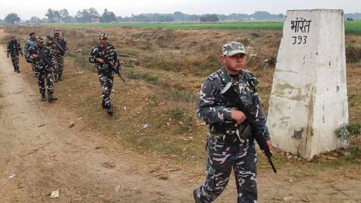 Sashashtra Seema Bal (SSB) jawans patrol along the India-Nepal Border near Raxaul, in East Champaran