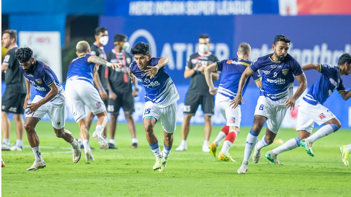 Chennaiyin FC players train during their practice session ahead of ISL 2021-22 tie vs ATKMB.