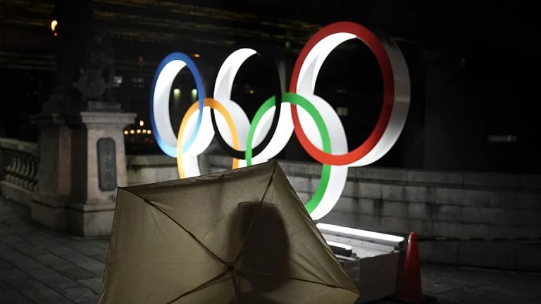 Olympics Insignia Atop n Athletes Village - null