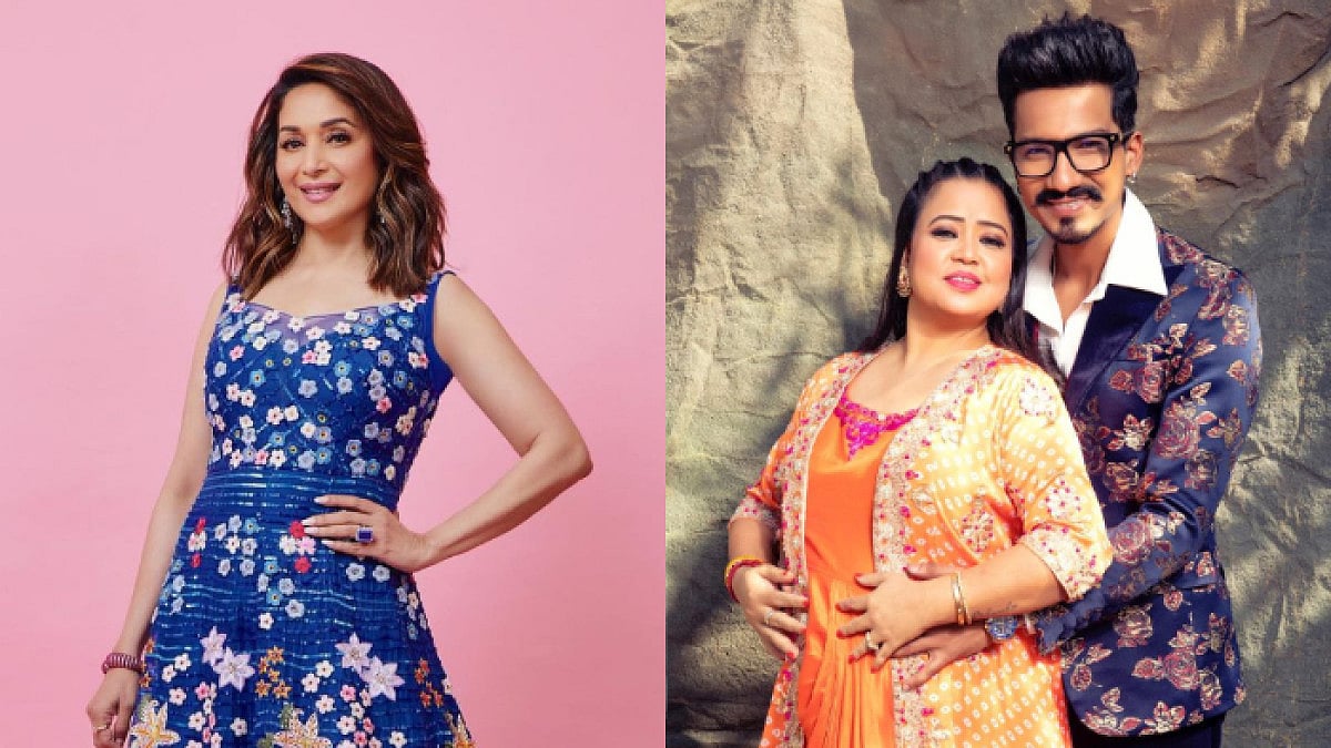 Madhuri Dixit hugs and kisses Bharti Singh's baby bump on Hunarbaaz sets