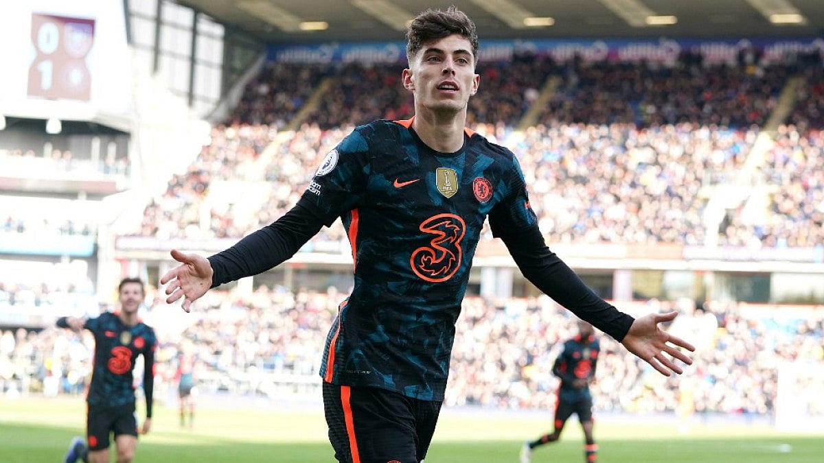 Chelsea's Kai Havertz celebrates after scoring against Burnley in Premier League 2021-22.