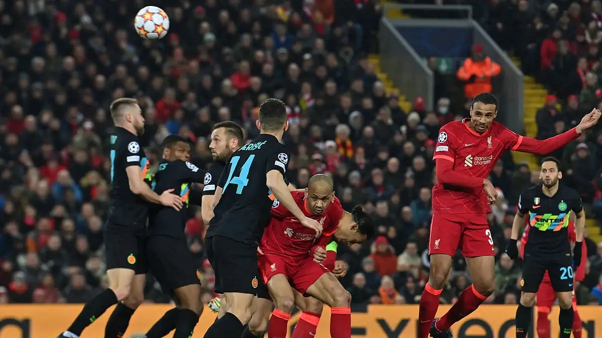 Action during Liverpool vs Inter Milan tie in UEFA Champions League 2021-22 at Anfield on Tuesday.  