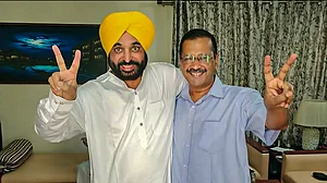Delhi CM and AAP convener Arvind Kejriwal and AAP's Punjab CM candidate Bhagwant Mann