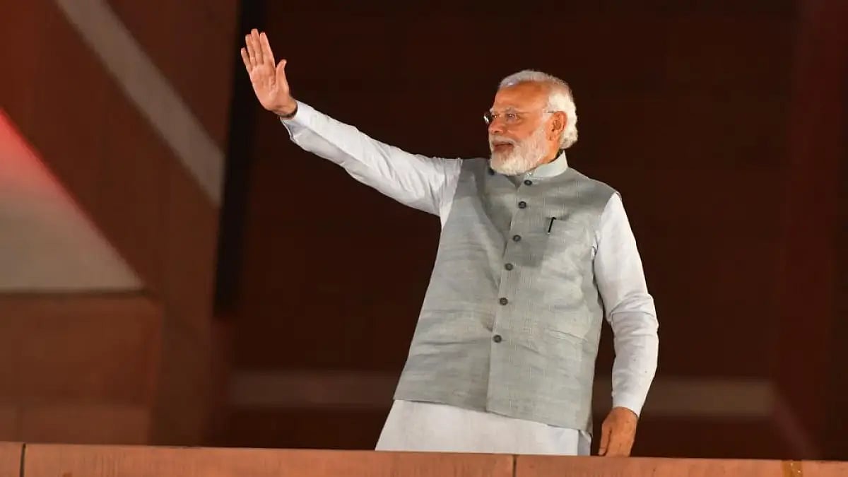 Prime Minister Narendra Modi during his address at BJP headquarters in New Delhi.