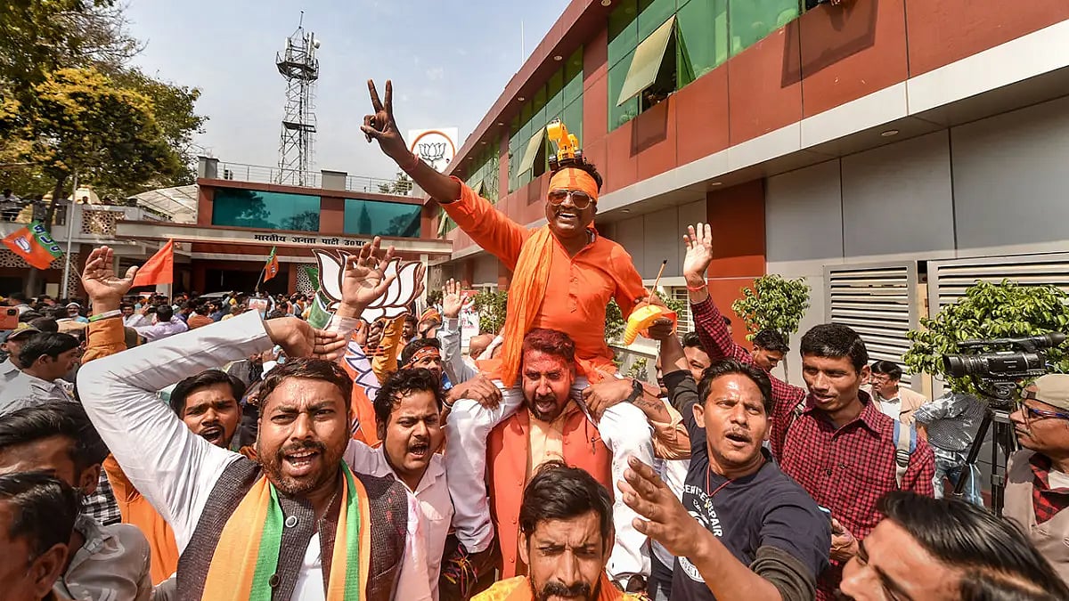 BJP supporters celebrating assembly election results
