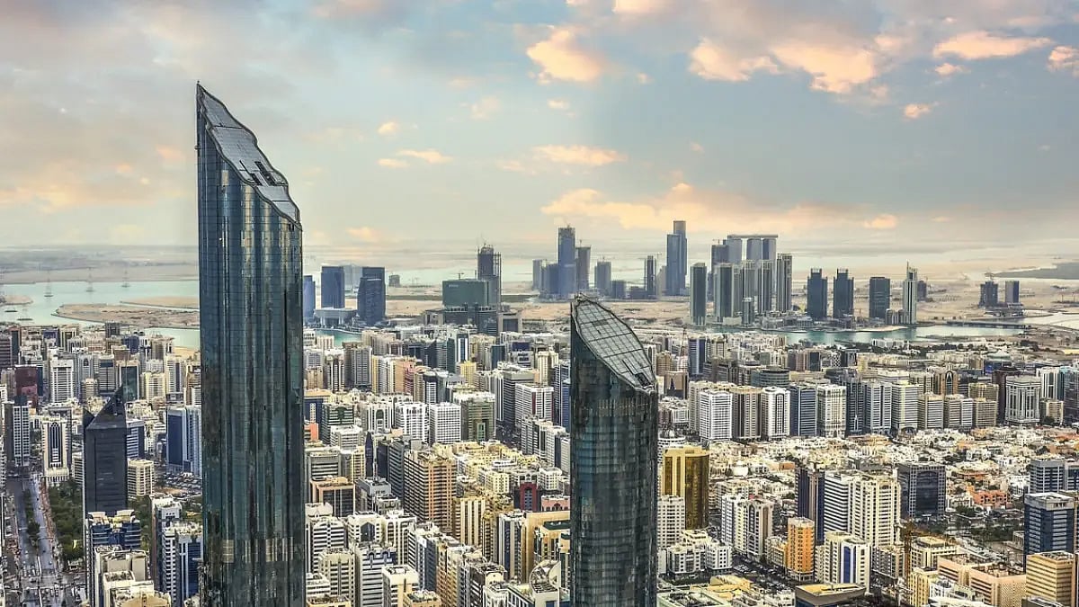 View of Abu Dhabi city at sunset