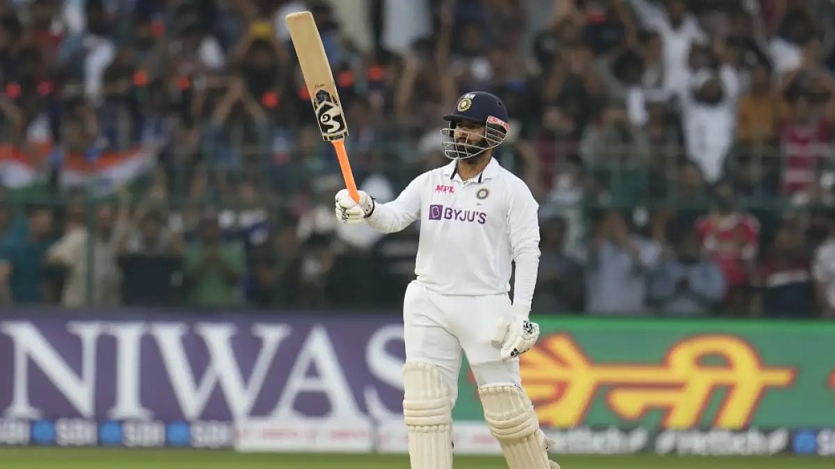 India's Rishabh Pant celebrates after scoring fifty during Day 2 of second Test against Sri Lanka.