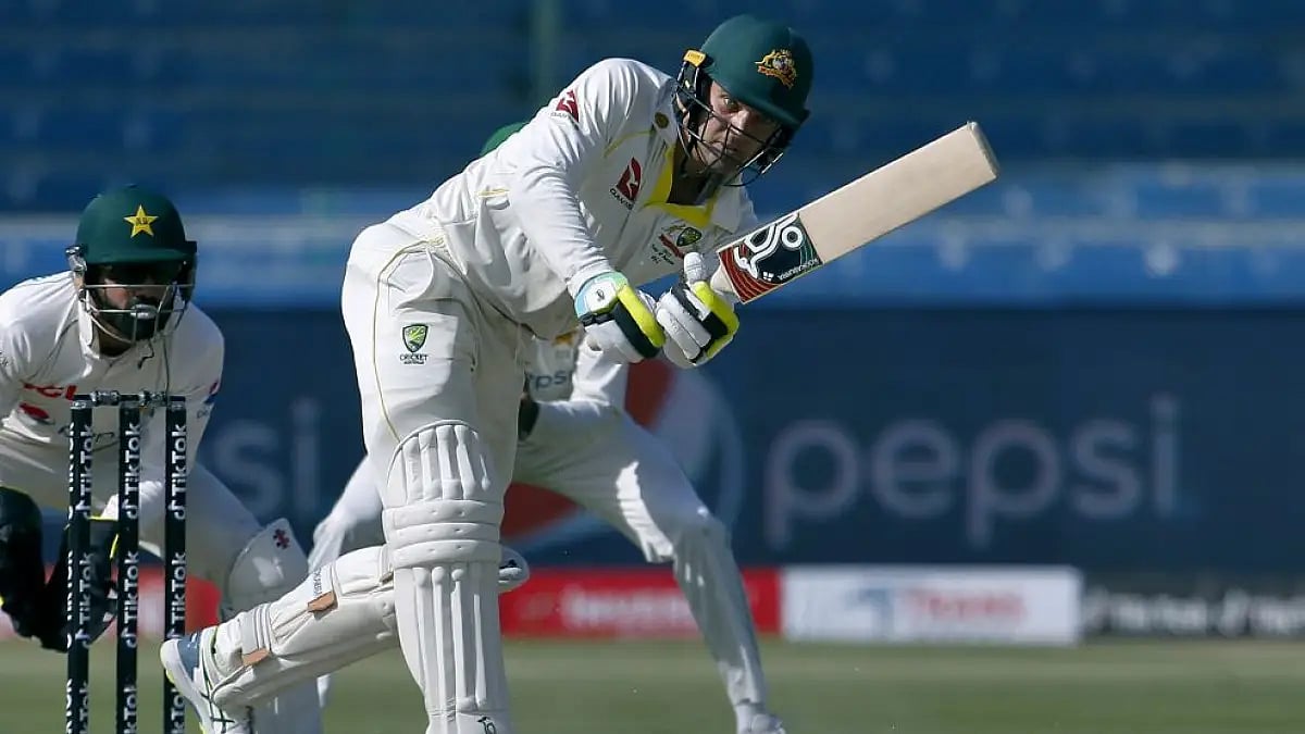 Australia's Alex Carey plays a shot on second day of the second Test match against Pakistan.