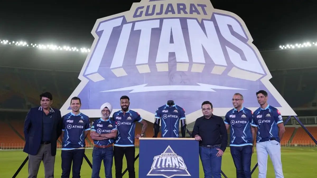 IPL team Gujarat Titans launched its jersey at Narendra Modi stadium in Ahmedabad on Sunday.