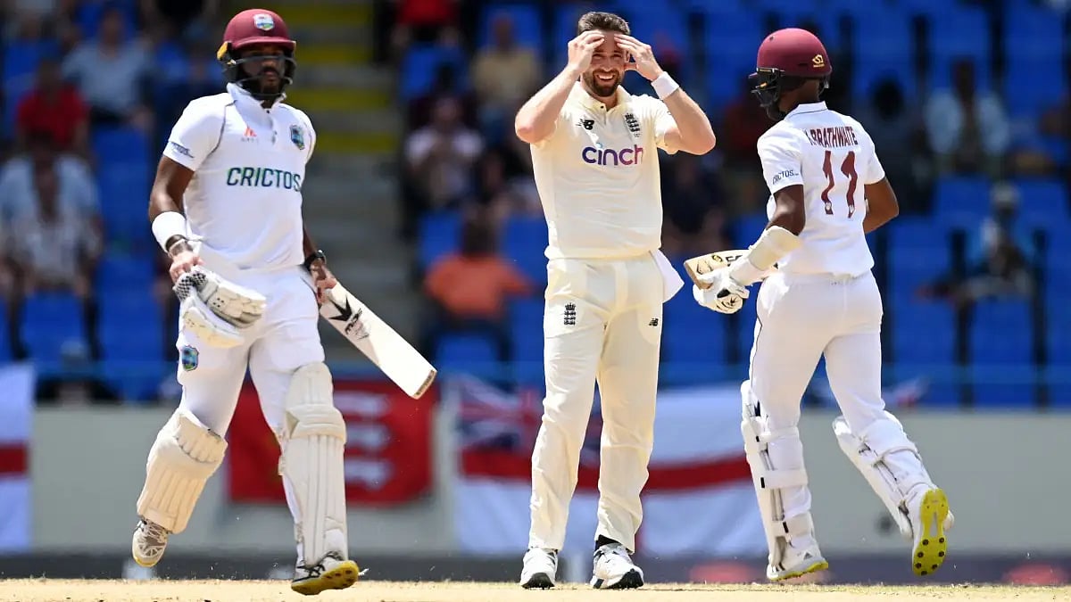 Action during West Indies versus England 1st Test match at Sir Vivian Richards Stadium.