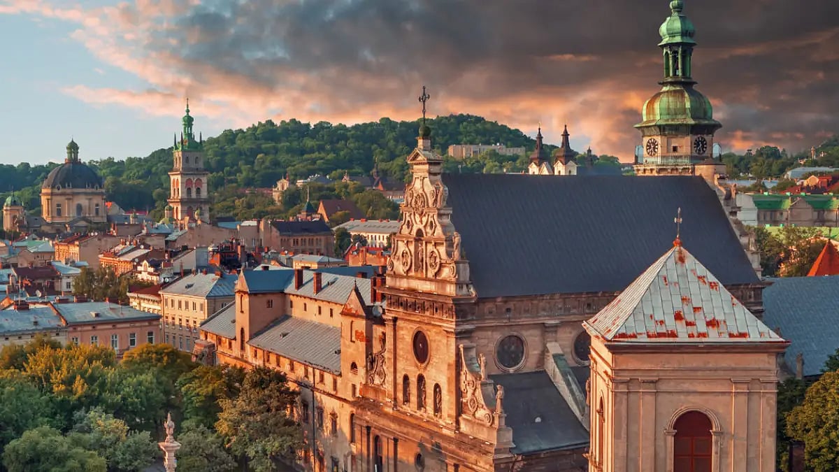 The historical city center of Lviv in Ukraine