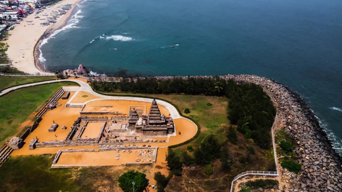 Mahabalipuram or Mamallapuram is on the Bay of Bengal