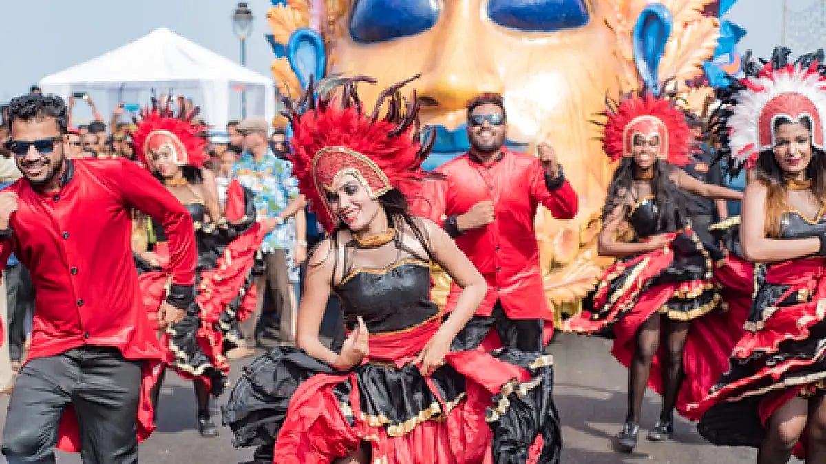 The Goa festival sees parades, dancing in the streets, and masks