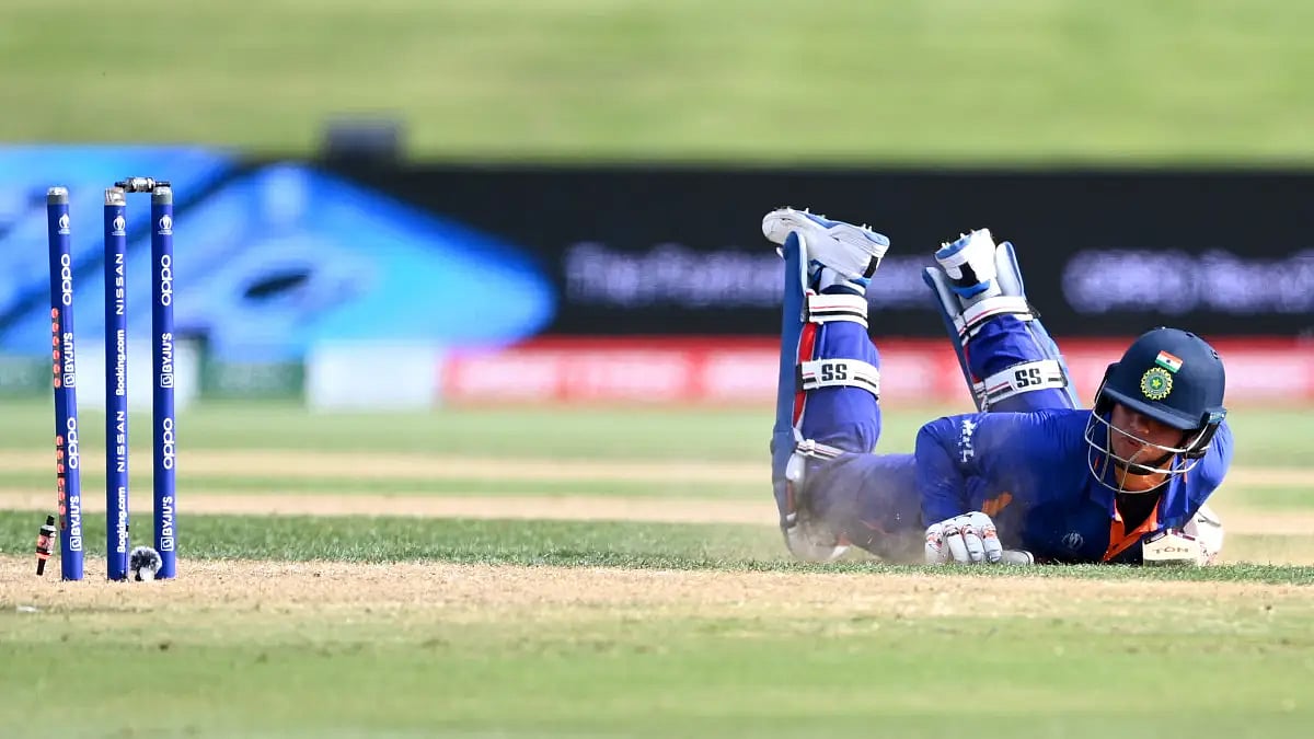 India Richa Ghosh is run out against England in their ICC Women's World Cup 2022 tie on Wednesday.  